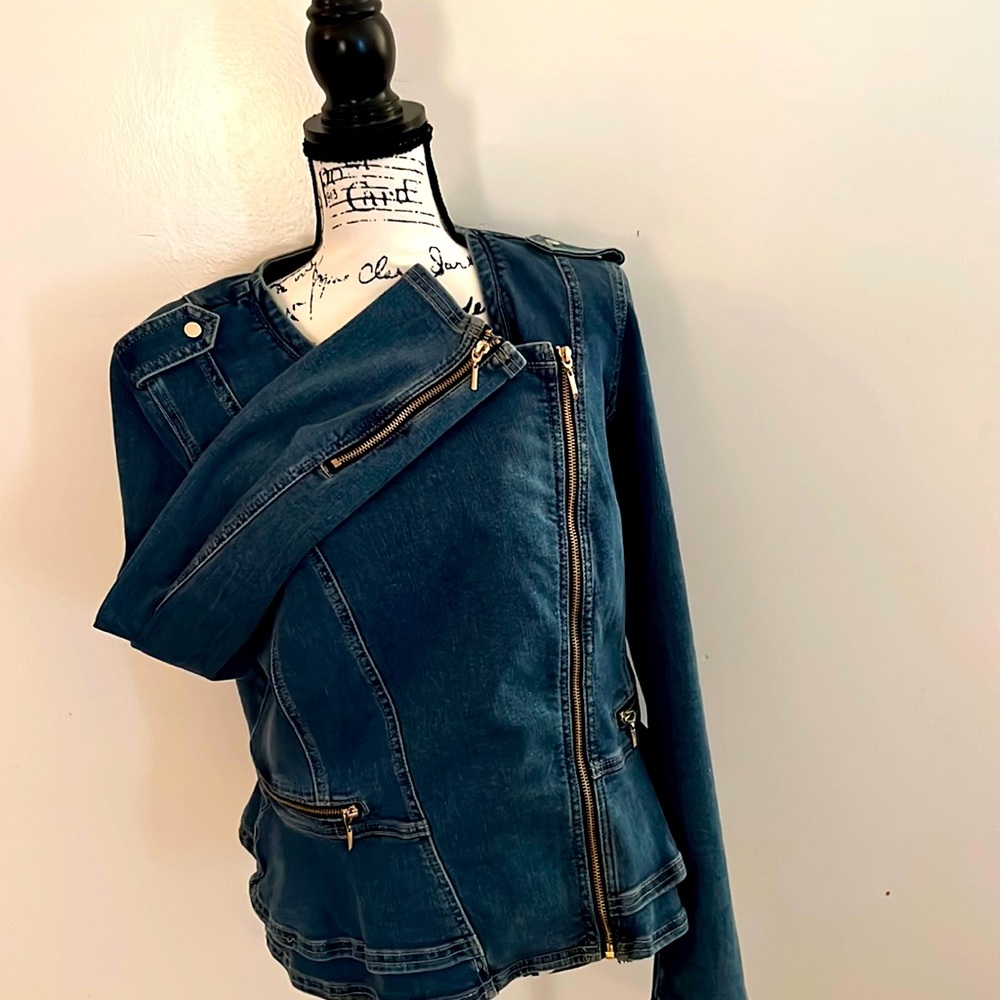 White House BlackMarket jean moto jacket